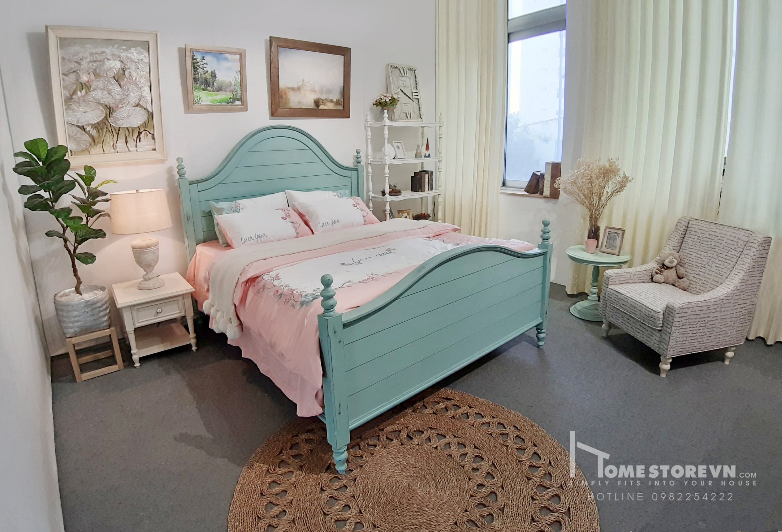 Giường Farmhouse dáng lưng cong đệm 1m6 - GI3