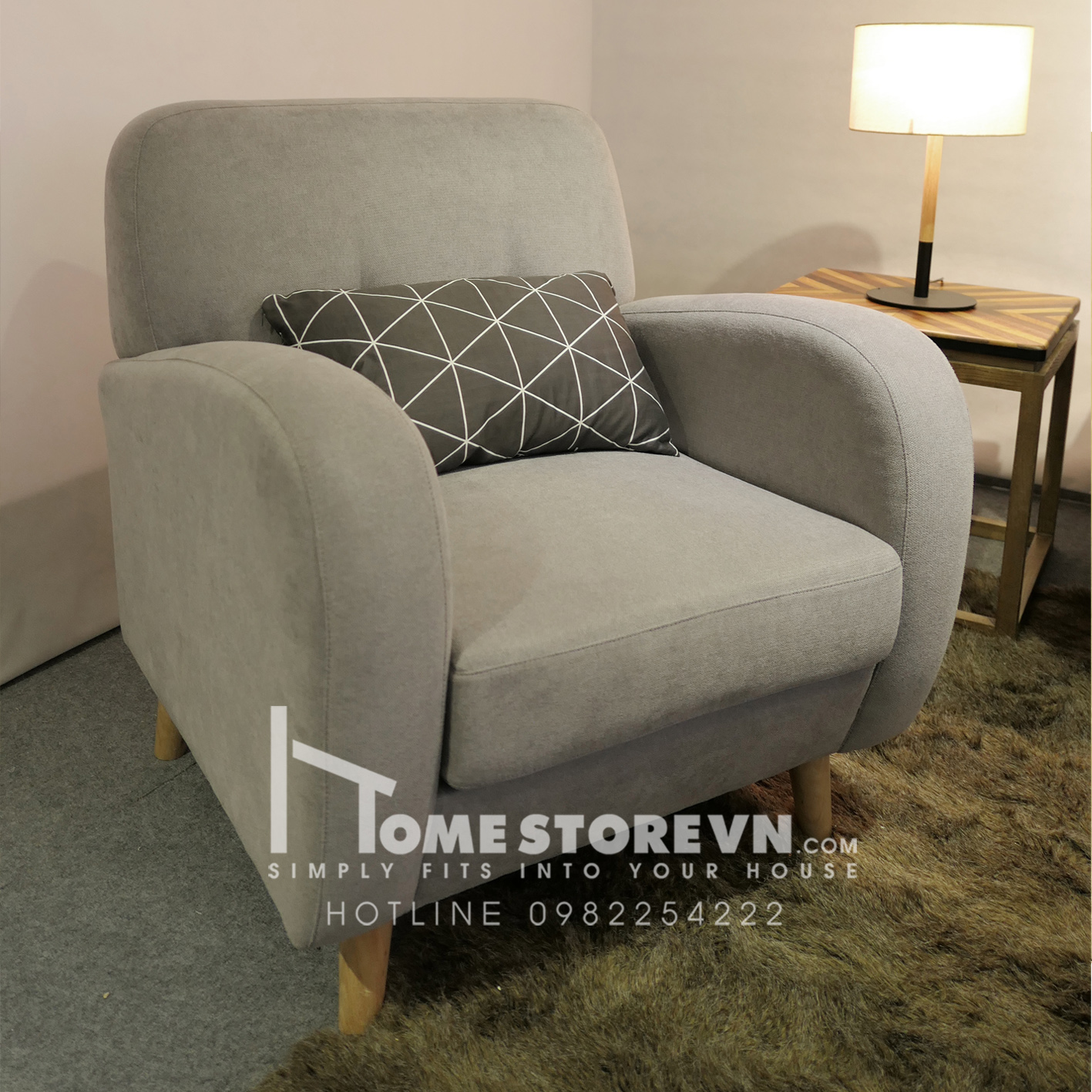 Sofa đơn tay cong rộng 74cm x sâu 75cm x cao 84cm