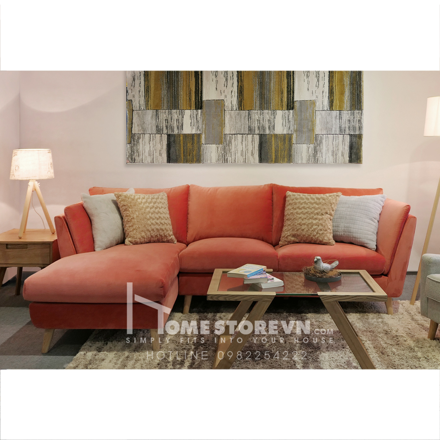 Sofa góc L tay chéo kép dài 2m4