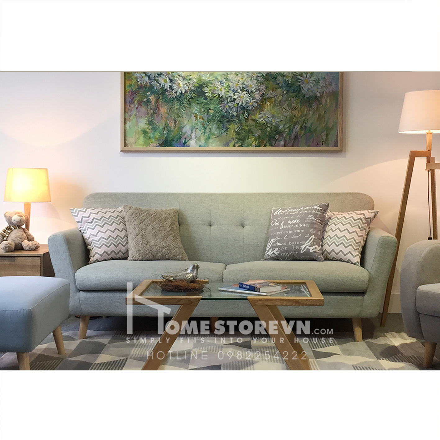 Sofa tay chéo lưng rút nút nhẹ dài 2m