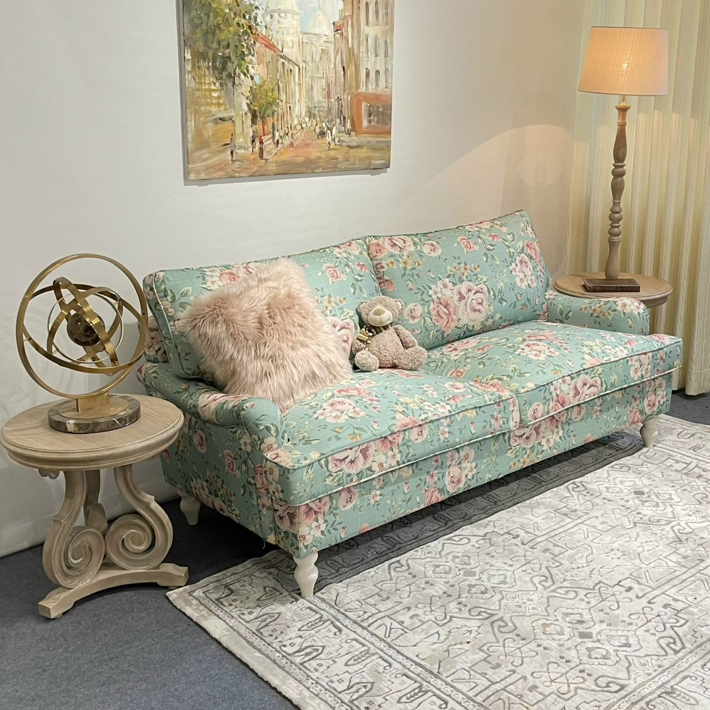 Sofa tay lượn Vintage lưng kép dài 1m8