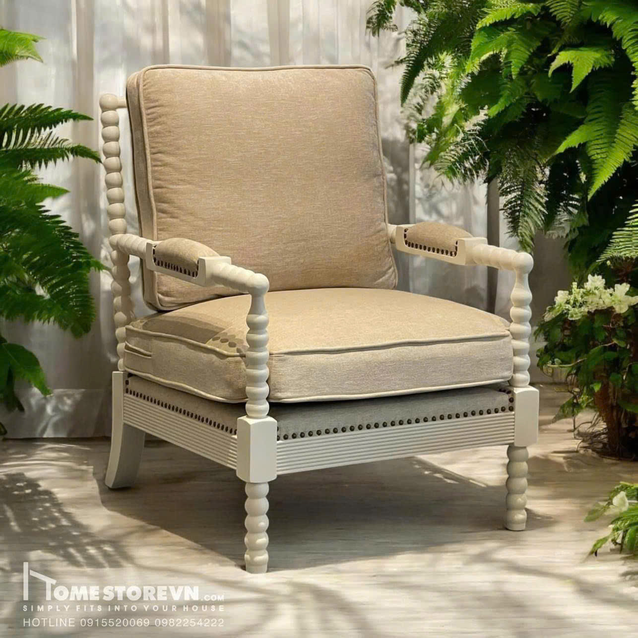 Sofa đơn khung gỗ William - Màu trắng