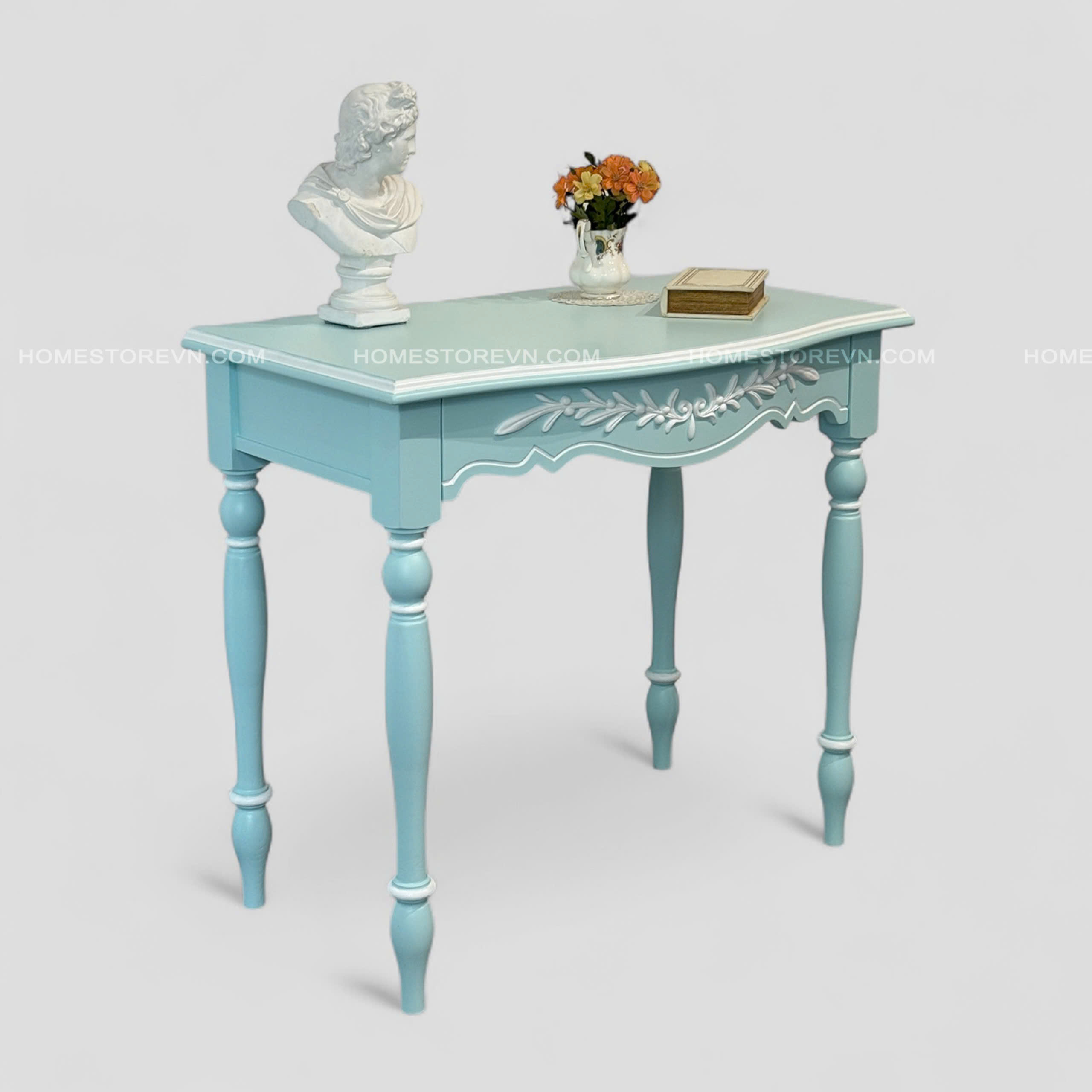 Bàn làm việc Vintage xanh hoa nổi