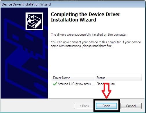 quá trình cái đặt driver cho arduino IDE đã hoàn thành