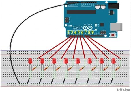 điều khiển 8 led bằng arduino