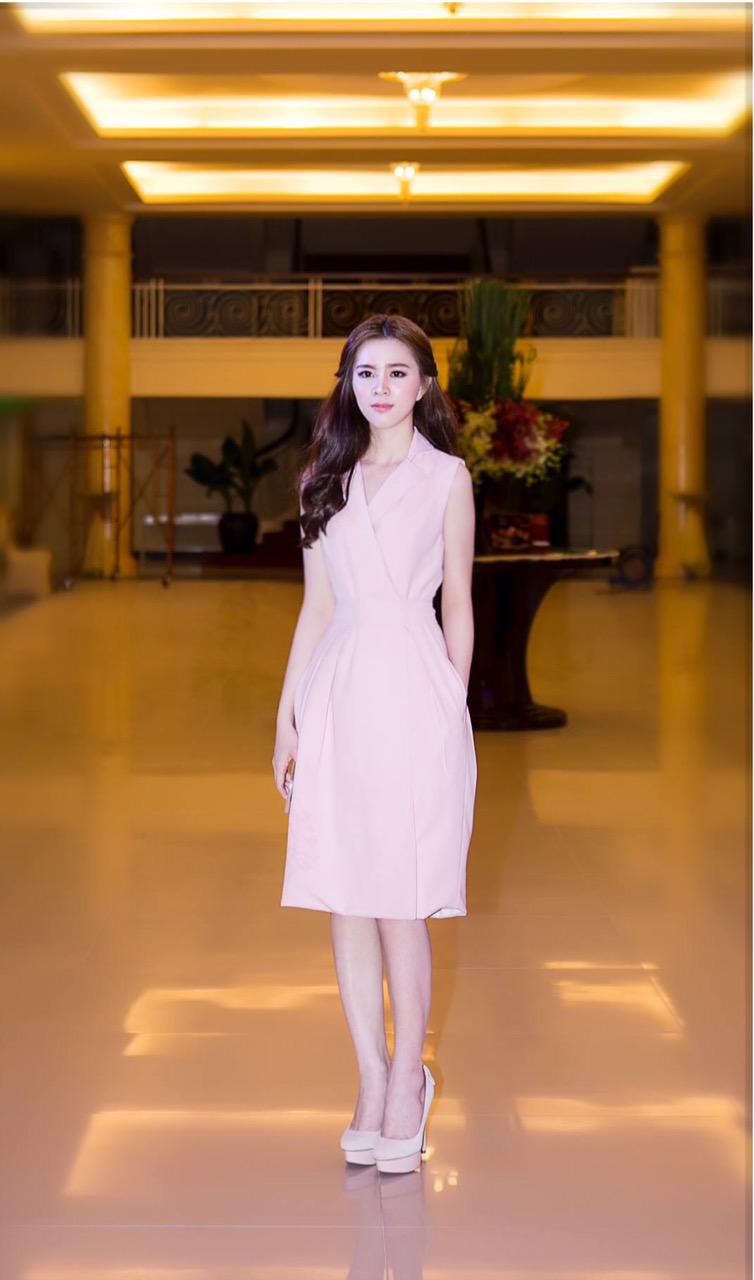 Đầm Cổ Vest Thanh Lịch Có Túi - Hồng _ HA391