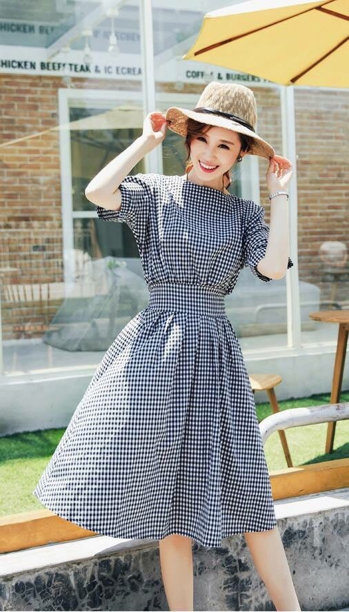 Đầm Xòe Vintage Caro Nhí Dễ Thương #DX354