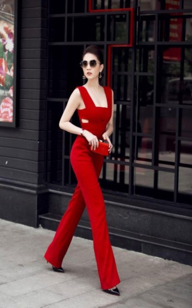 Jumpsuit Dây Bảng To Quần Ống Suông - Đỏ _ HA037