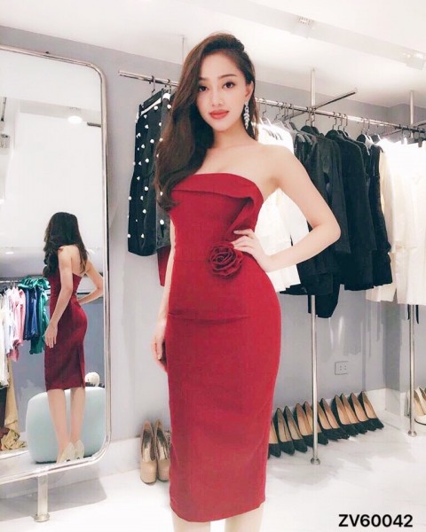 Đầm body kết hoa quyến rũ - ĐỎ - HA181