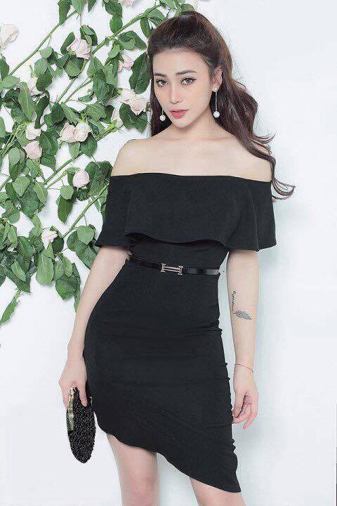 Đầm body đen ngang vai _ HA204