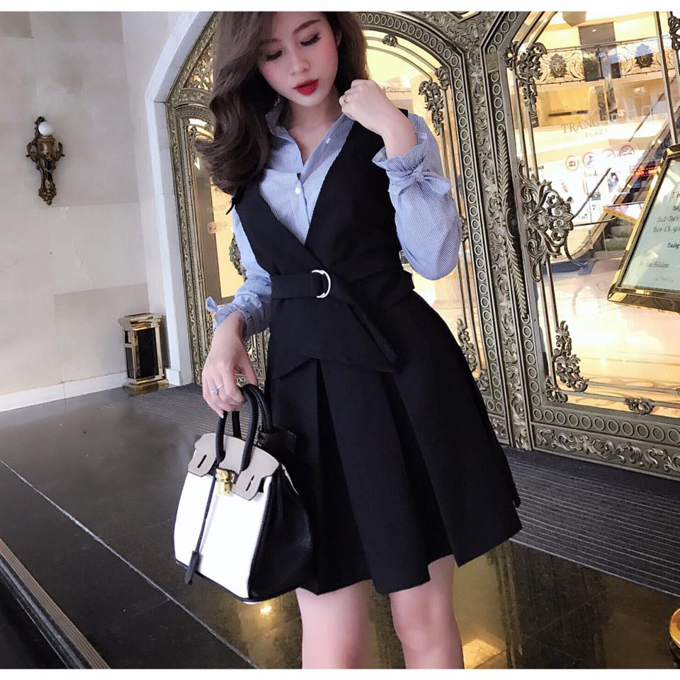 Set 3 Món Công Sở Gồm Áo Sơ Mi, Áo Ghi lê, Váy Xòe _ HA297
