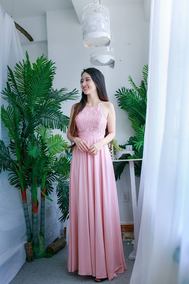 Đầm Maxi Cổ Yếm Đan Dây Lưng #MX305