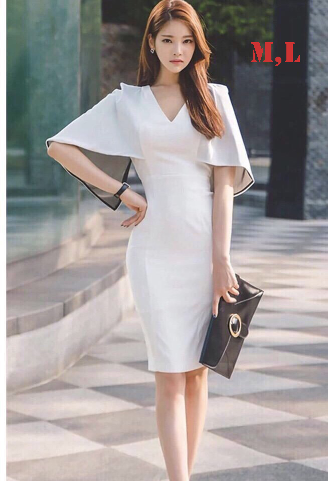 Đầm Công Sở Cổ Tim Choàng Vai (M, L) #BD924