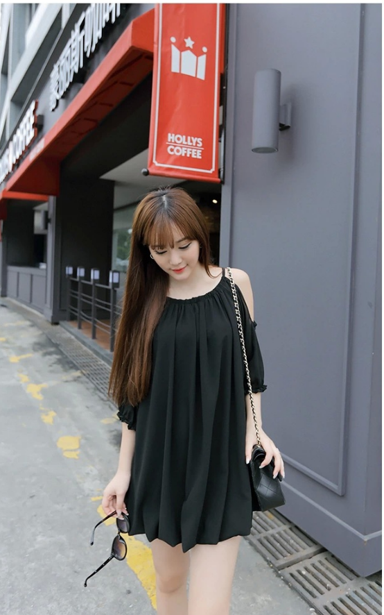 Đầm Suông Tay Lỡ Xẻ Vai Xinh Như Phương Trinh - Đen _ HA239