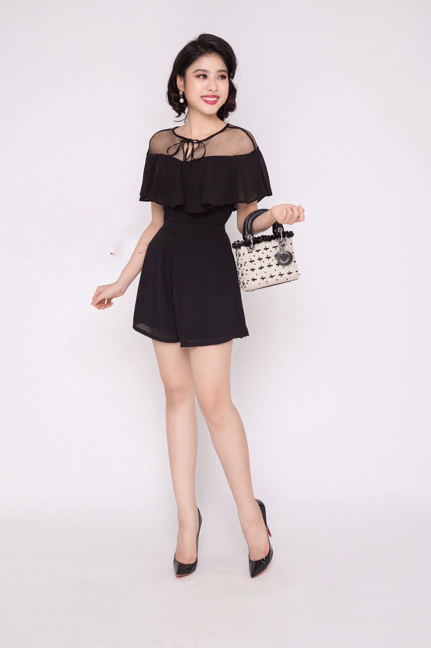 JumpSuit Voan Bèo Cột Nơ - Đen _ HA439
