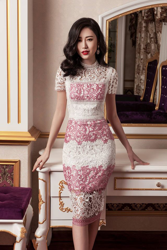Đầm Ren Đối Xứng Cao Cấp - Hồng _ HA237