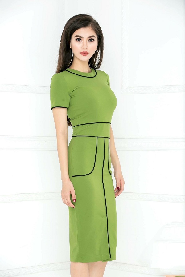 Đầm Công Sở Viền Đen Sang Trọng - Xanh #DV667X