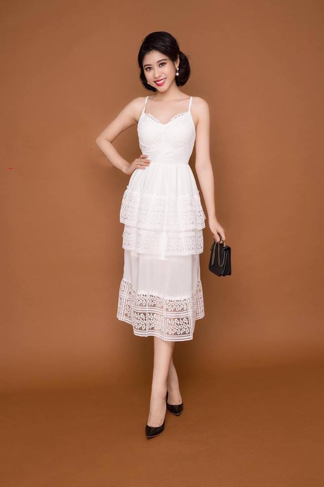 Đầm Voan Maxi 2 Dây Phối Ren - Trắng #DR726T