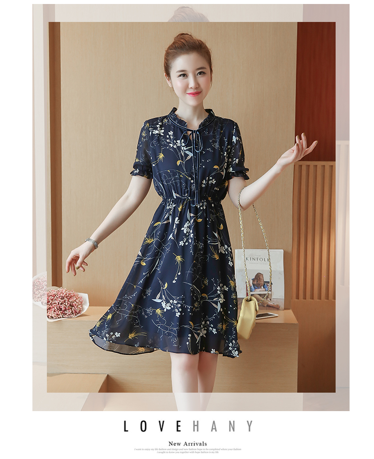 Đầm Xòe Hoa Nền Xanh Nhún Eo - Xanh #DV719X