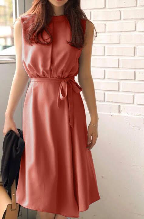 Đầm Xòe Vintage Thiết Kế Kèm Thắt Lưng - Cam #DV662C