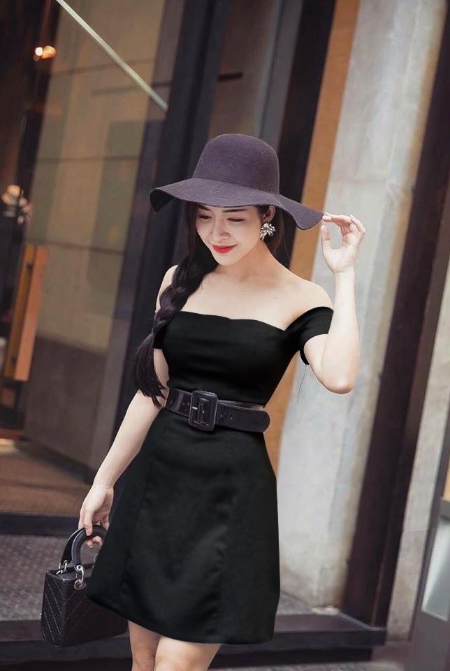 Đầm đen chữ A trễ vai _ HA374