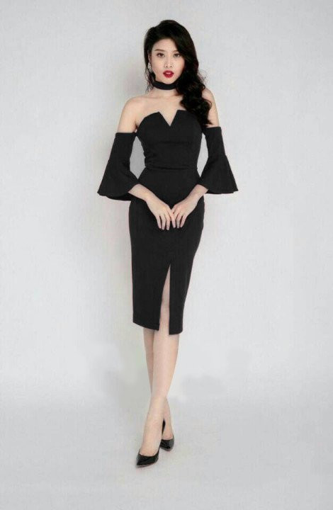 Đầm cúp ngực xẻ tà dễ thương _ HA172