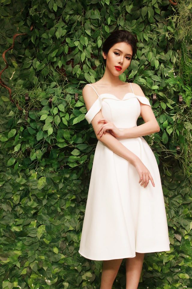 Đầm xòe kiểu trễ vai thiết kế dễ thương, trẻ trung _ HA231