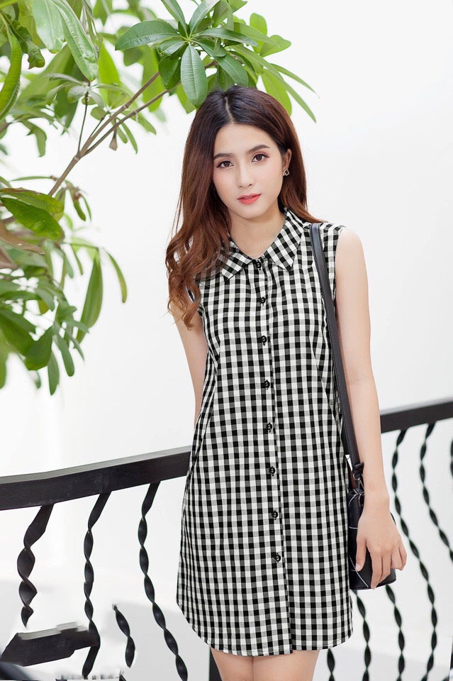 Đầm Suông Caro Cổ Sơ Mi #D591