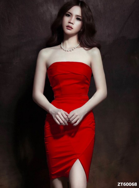 Đầm body cúp ngực đắp xéo đùi – ĐỎ _ HA294