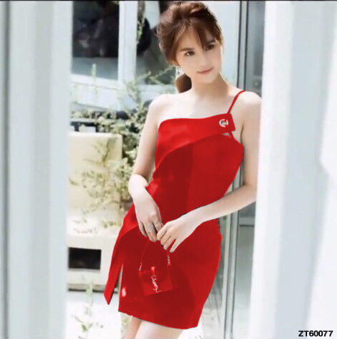 Đầm body đắp chéo ngực 1 bên dây Ngọc Trinh – ĐỎ _ HA312