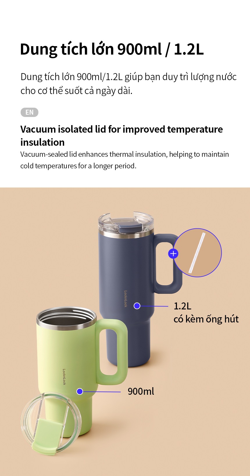 Ly giữ nhiệt LocknLock Balance Grip Tumbler LHC4397 inox 304 900ml