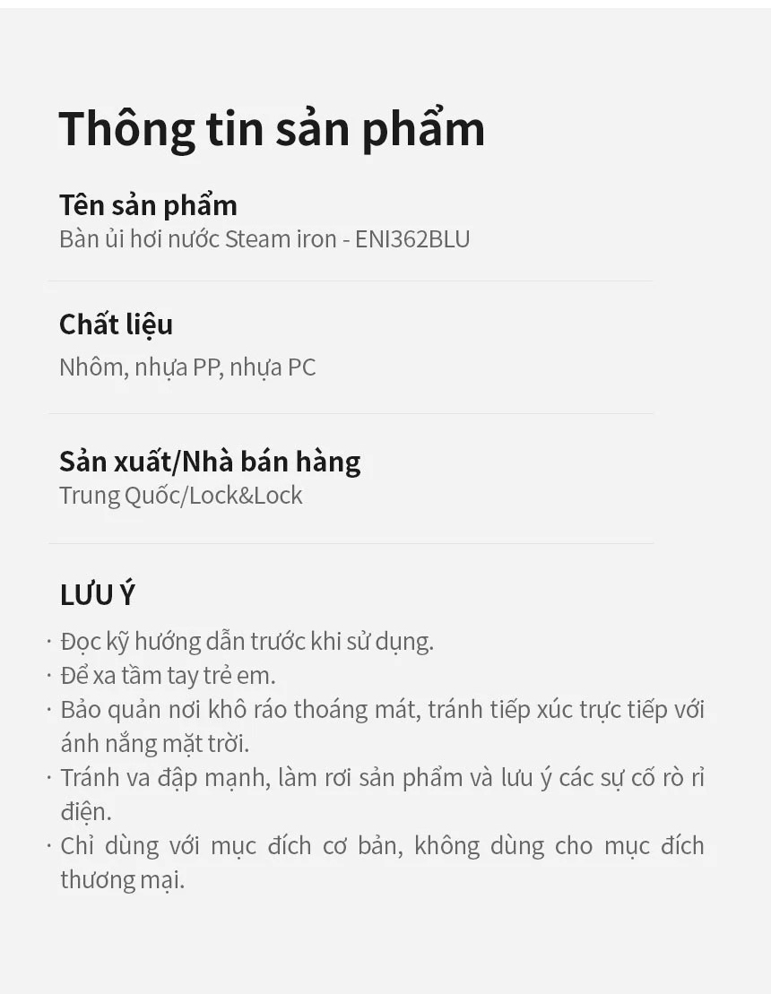 Bàn ủi | bàn là hơi nước LocknLock ENI362BLU công suất 2400w