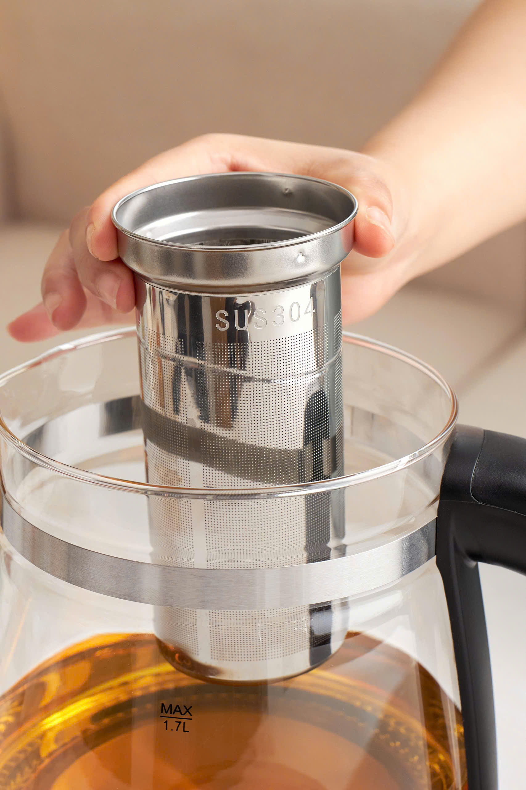 Ấm siêu tốc thuỷ tinh borosilicate kèm lọc trà có điều chỉnh nhiệt độ Kaiyo 1.7L (KEK-062)