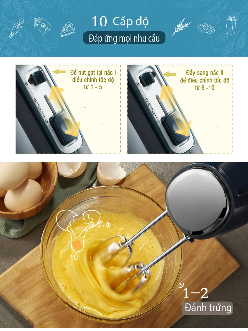 Máy đánh trứng, nhồi bột Bear DDQ-B02L1 10 cấp độ