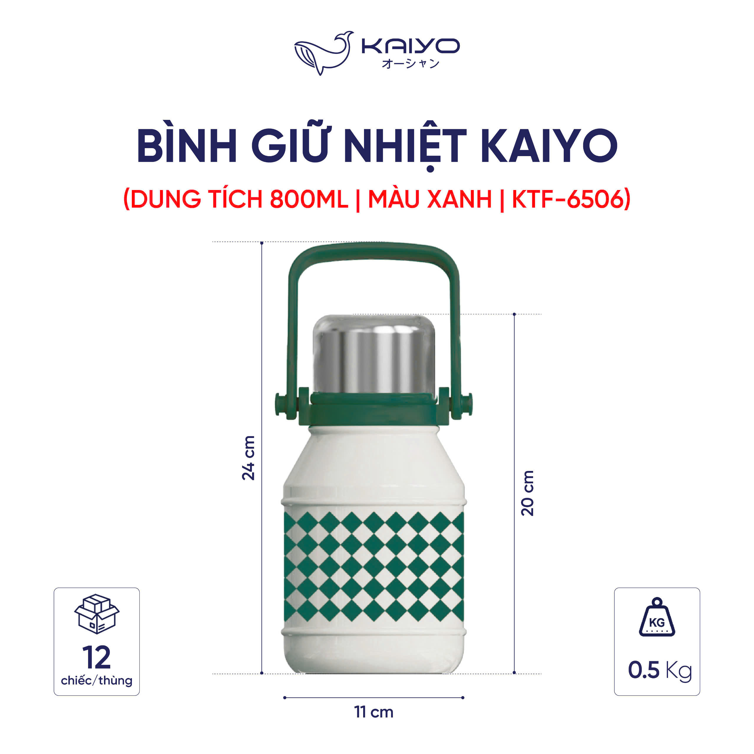 Phích Giữ Nhiệt 2 Lớp Inox 304 Kaiyo 800ml