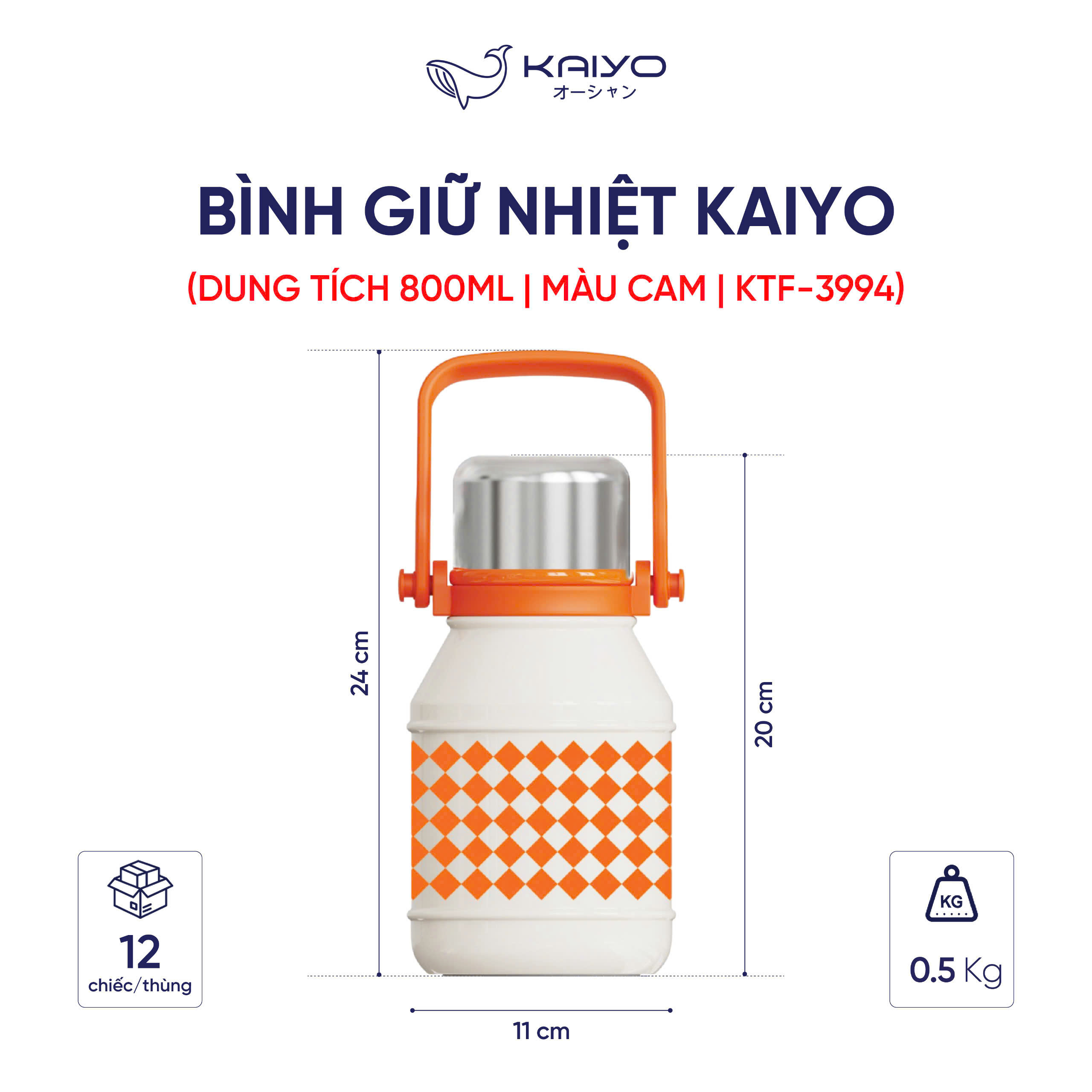 Phích Giữ Nhiệt 2 Lớp Inox 304 Kaiyo 800ml