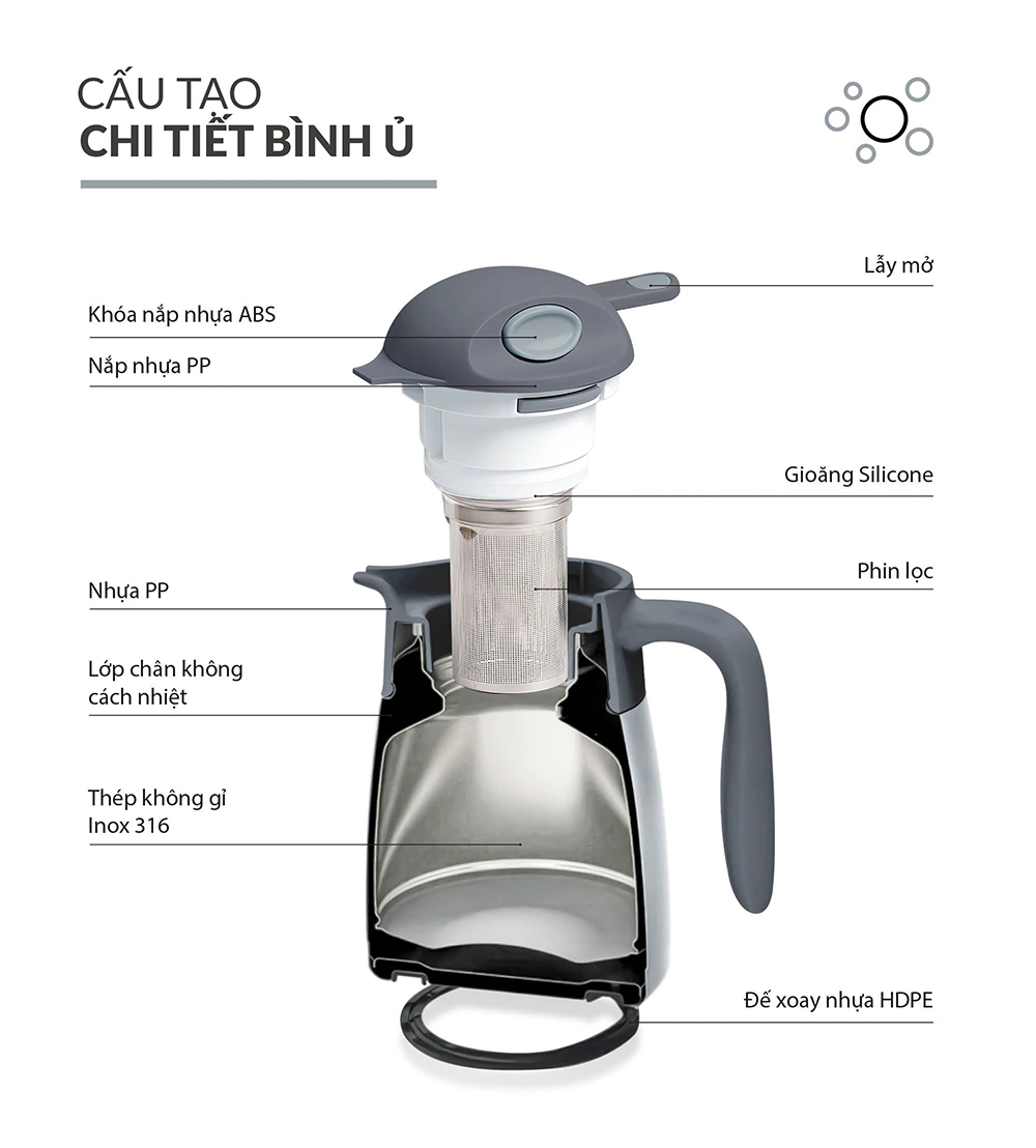 Bình ủ nhiệt pha trà Ongi Haatz inox cao cấp 316 có phin lọc dung tích 1500ml
