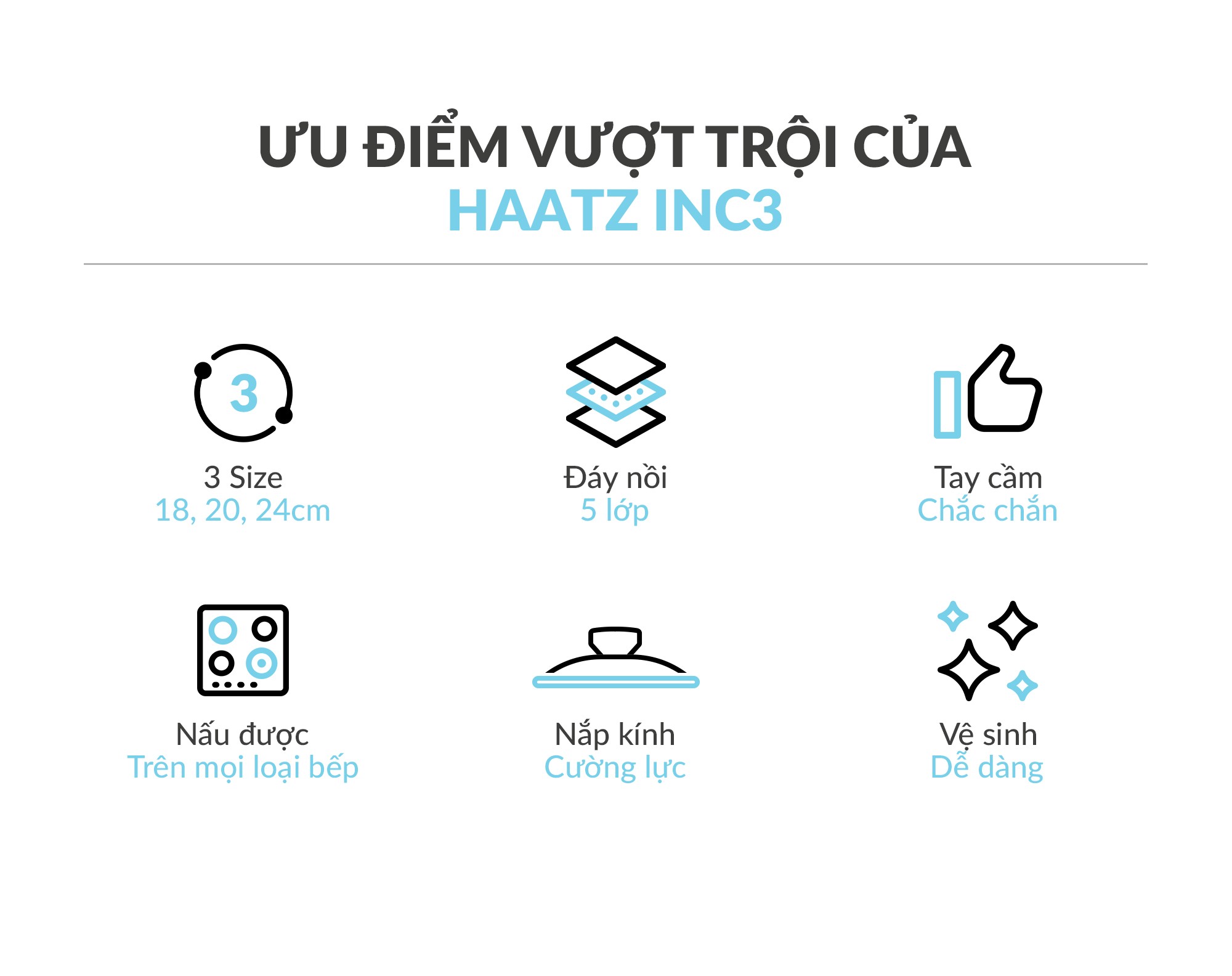 Bộ nồi Haatz inox 304 đúc liền khối INCHEON