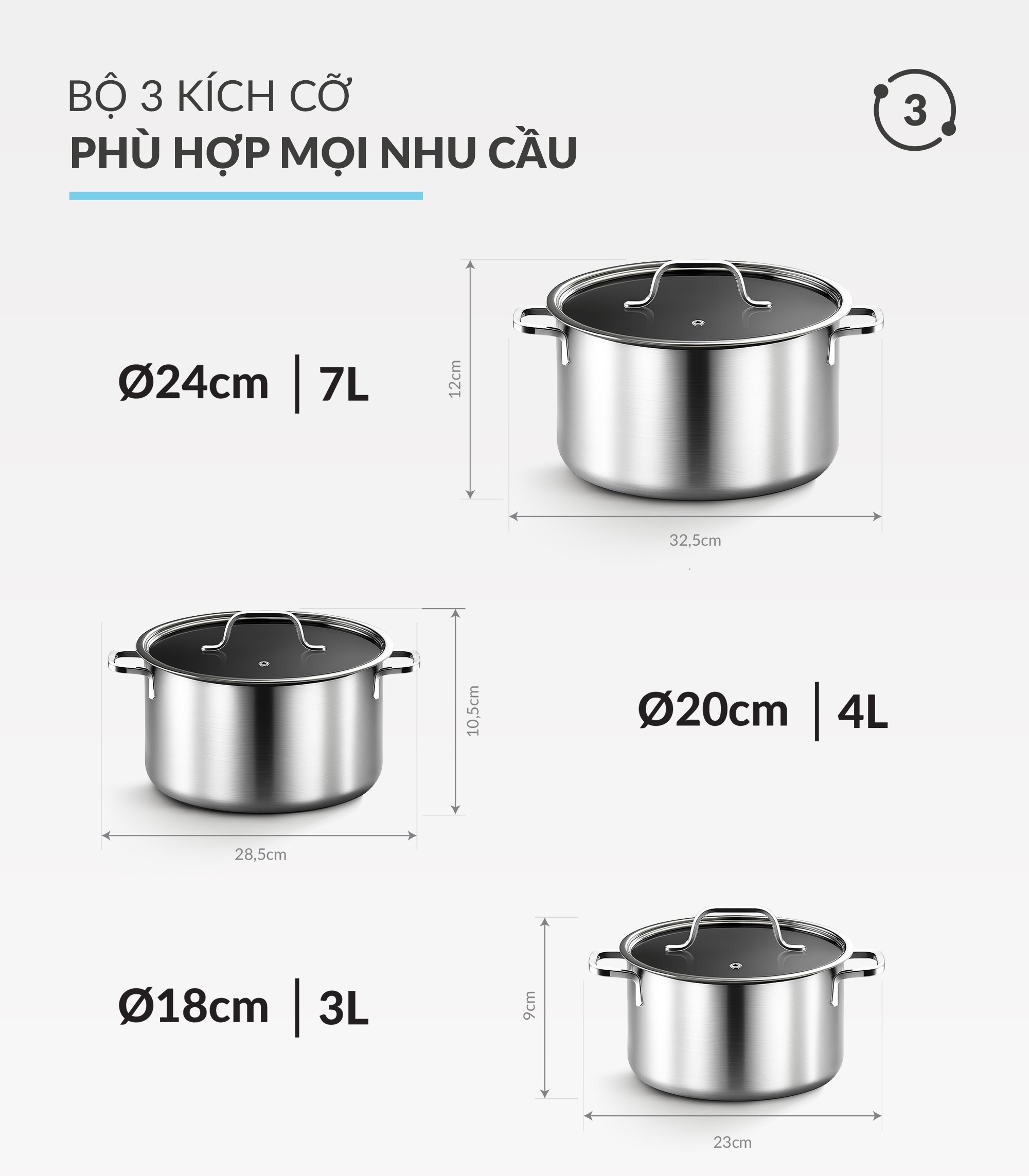 Bộ nồi Haatz inox 304 đúc liền khối INCHEON