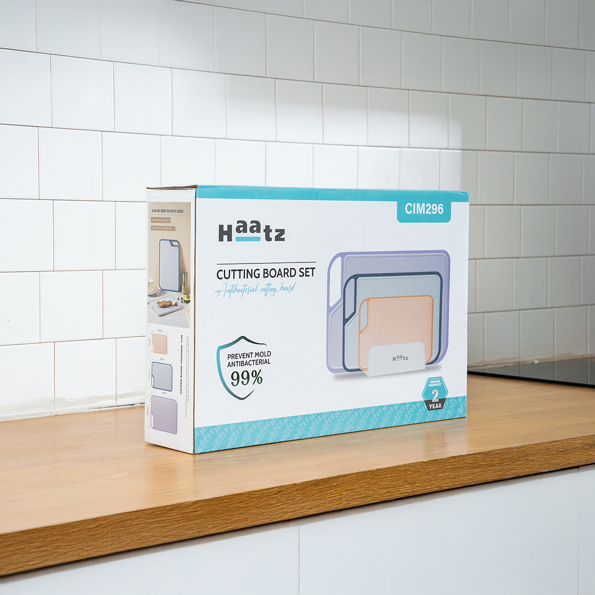 Bộ 3 thớt nhựa kháng khuẩn Haatz CIM296 kèm giá đặt