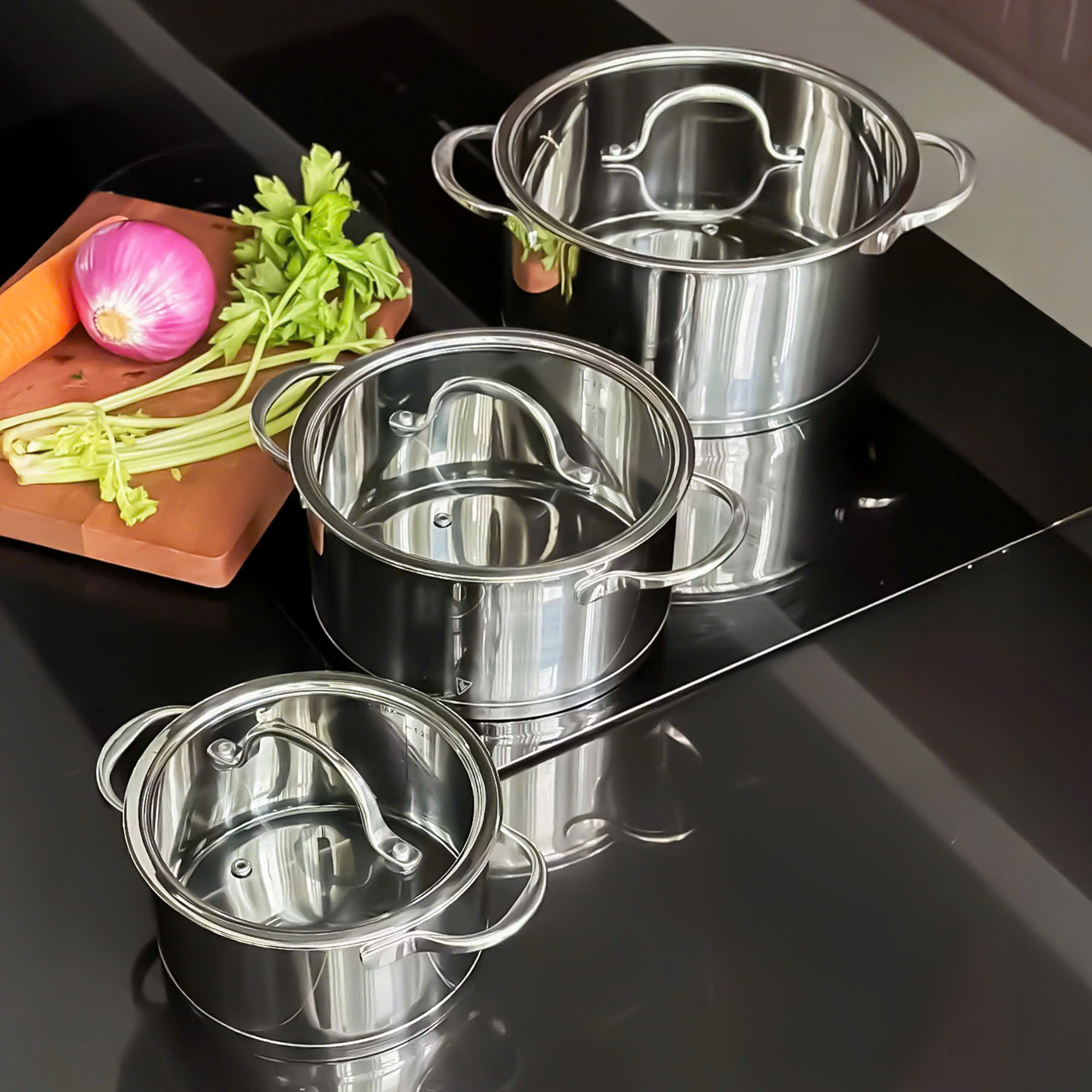 Bộ nồi Haatz inox 304 Jang Taste 16cm - 20cm - 24cm