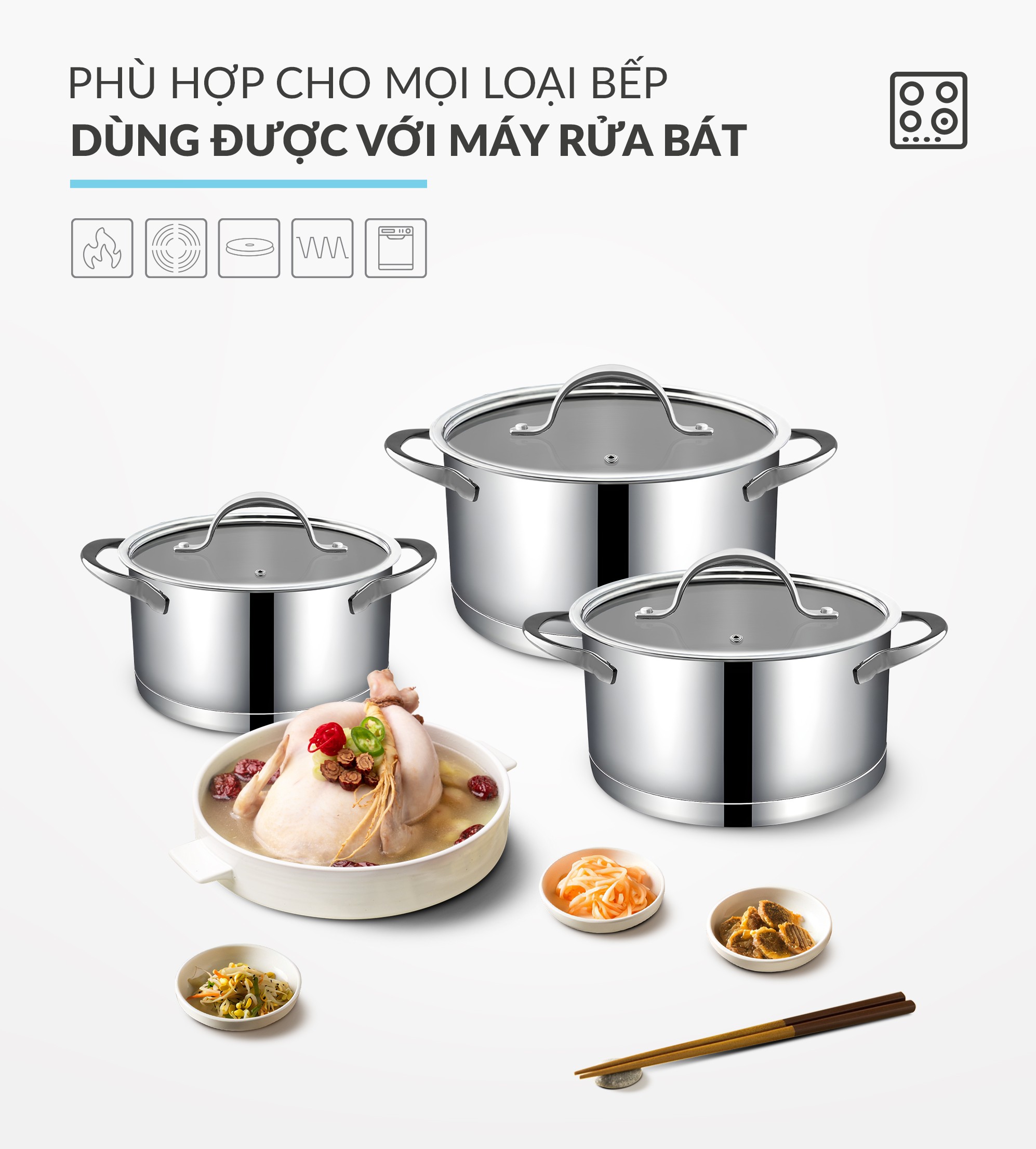 Bộ nồi Haatz inox 304 Jang Taste 16cm - 20cm - 24cm