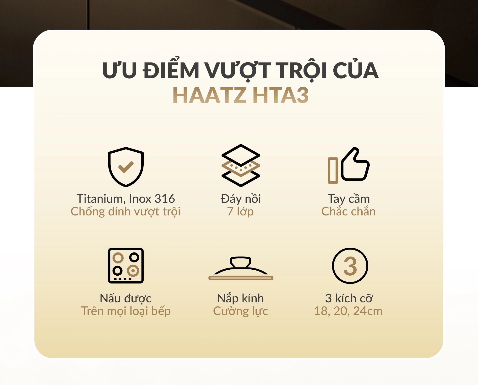 Bộ nồi Titanium Aura Haatz lòng siêu chống dính 7 lớp đáy dày dặn dùng mọi loại bếp (18cm, 20cm, 24cm)