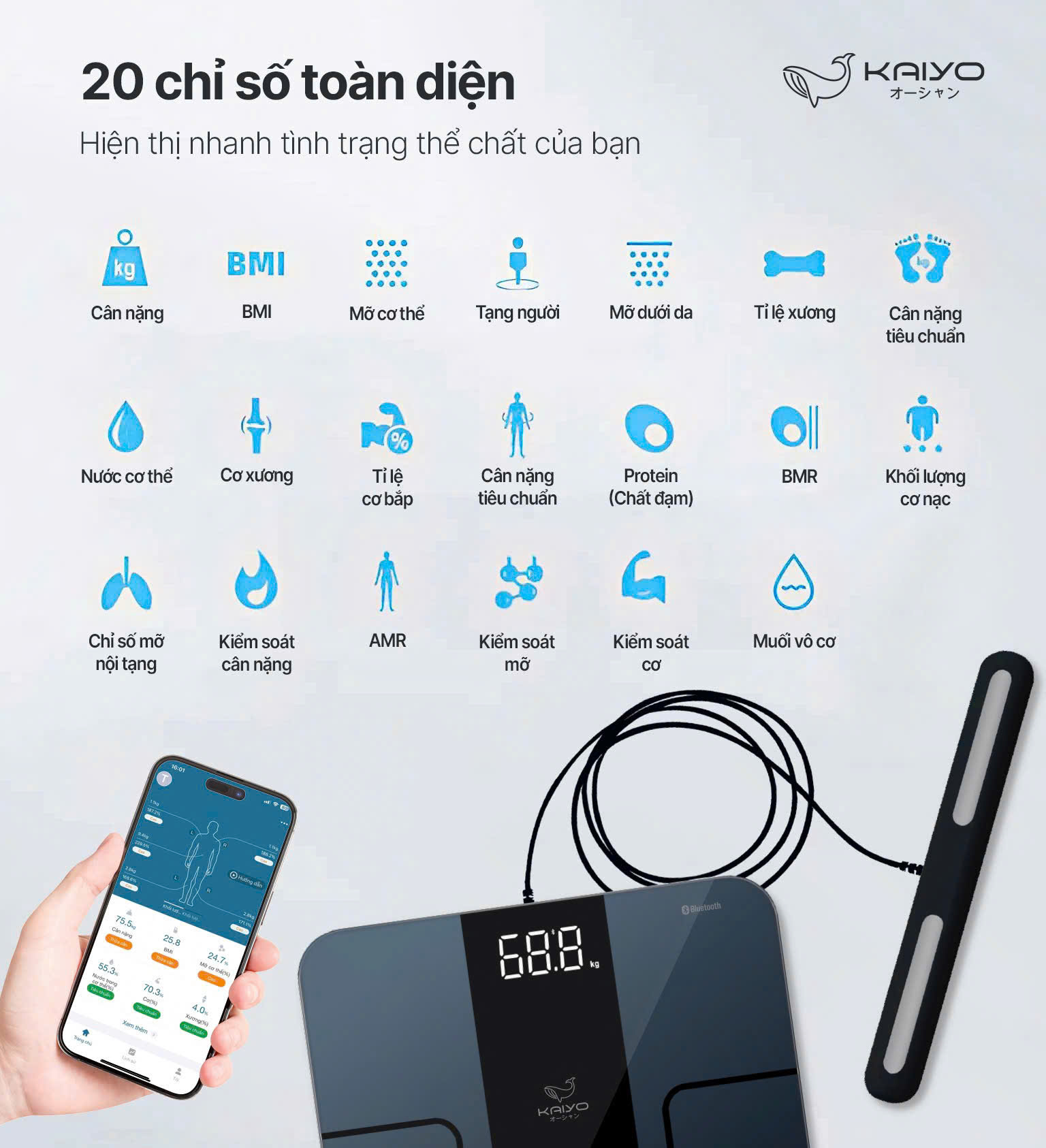 Cân sức khoẻ và phân tích 20 chỉ số cơ thể Kaiyo KSS-408