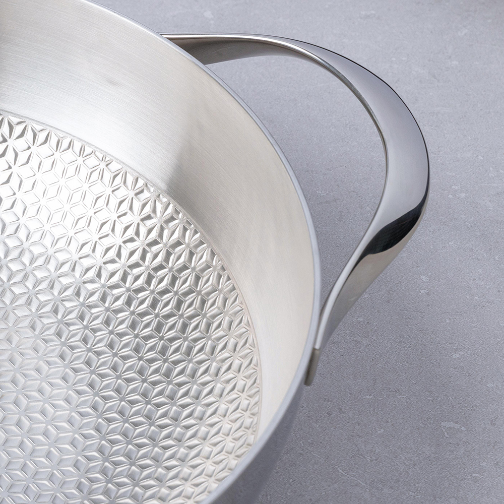 Nồi lẩu - chảo đúc inox 304 3 lớp đáy liền dập nổi Kaiyo sâu lòng 2 tay cầm vung kính size 24cm, 28cm