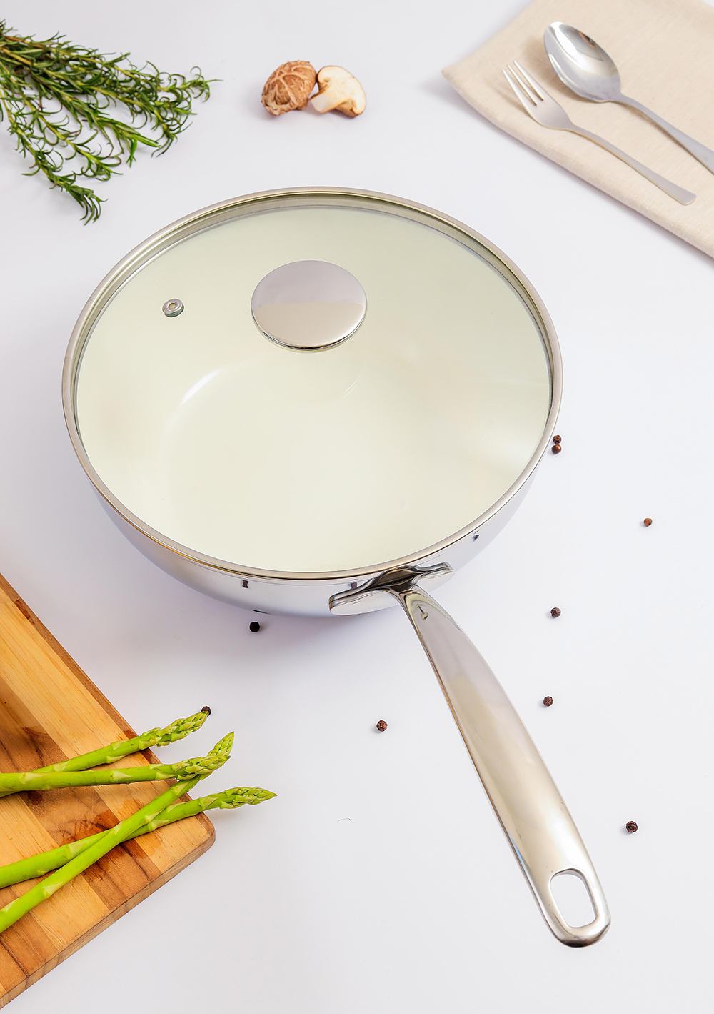 Chảo inox đúc nguyên khối thân đáy liền 5 lớp phủ chống dính ceramic Kaiyo