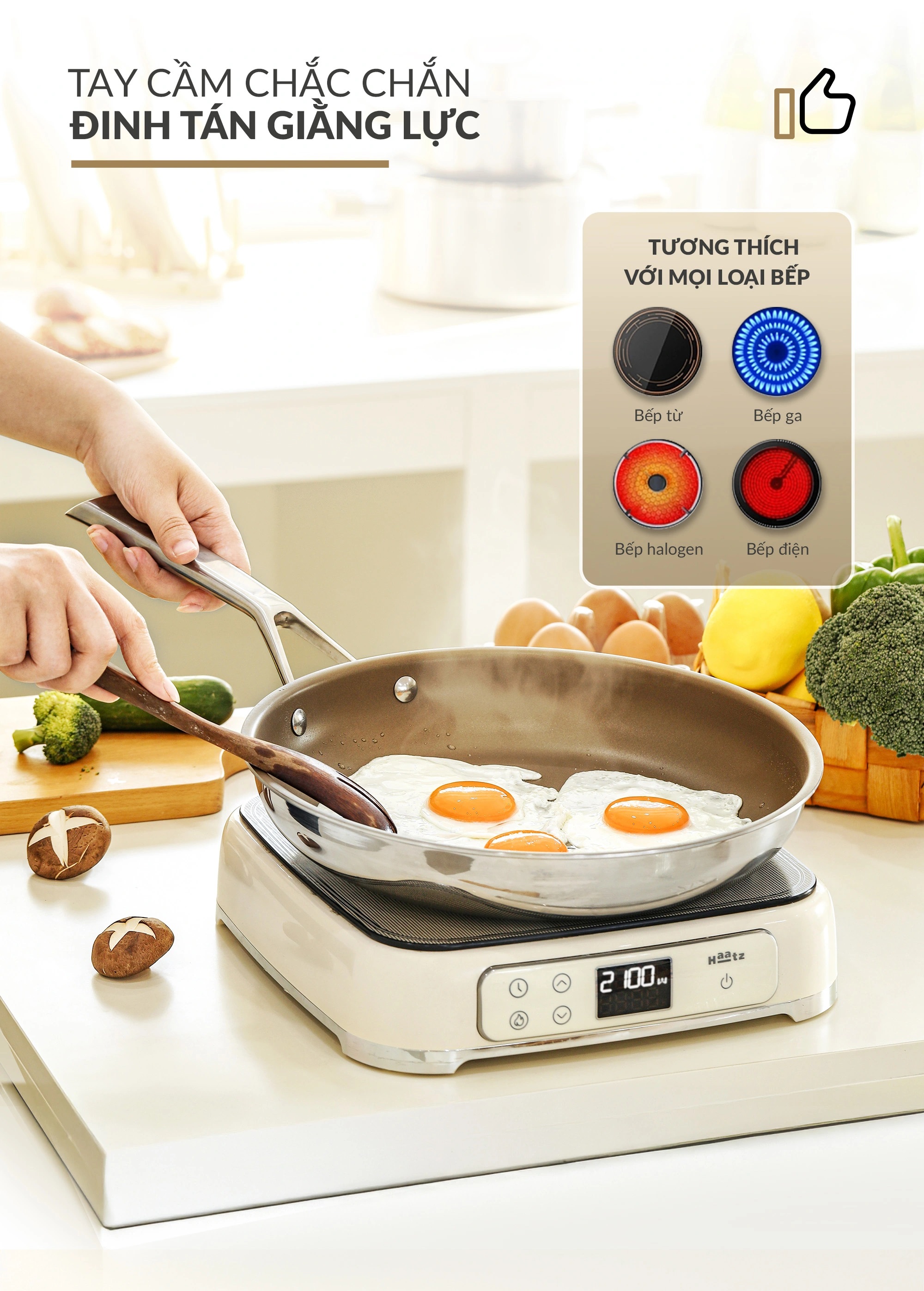 Chảo siêu chống dính Haatz Titanium Aura size 28cm cạn lòng