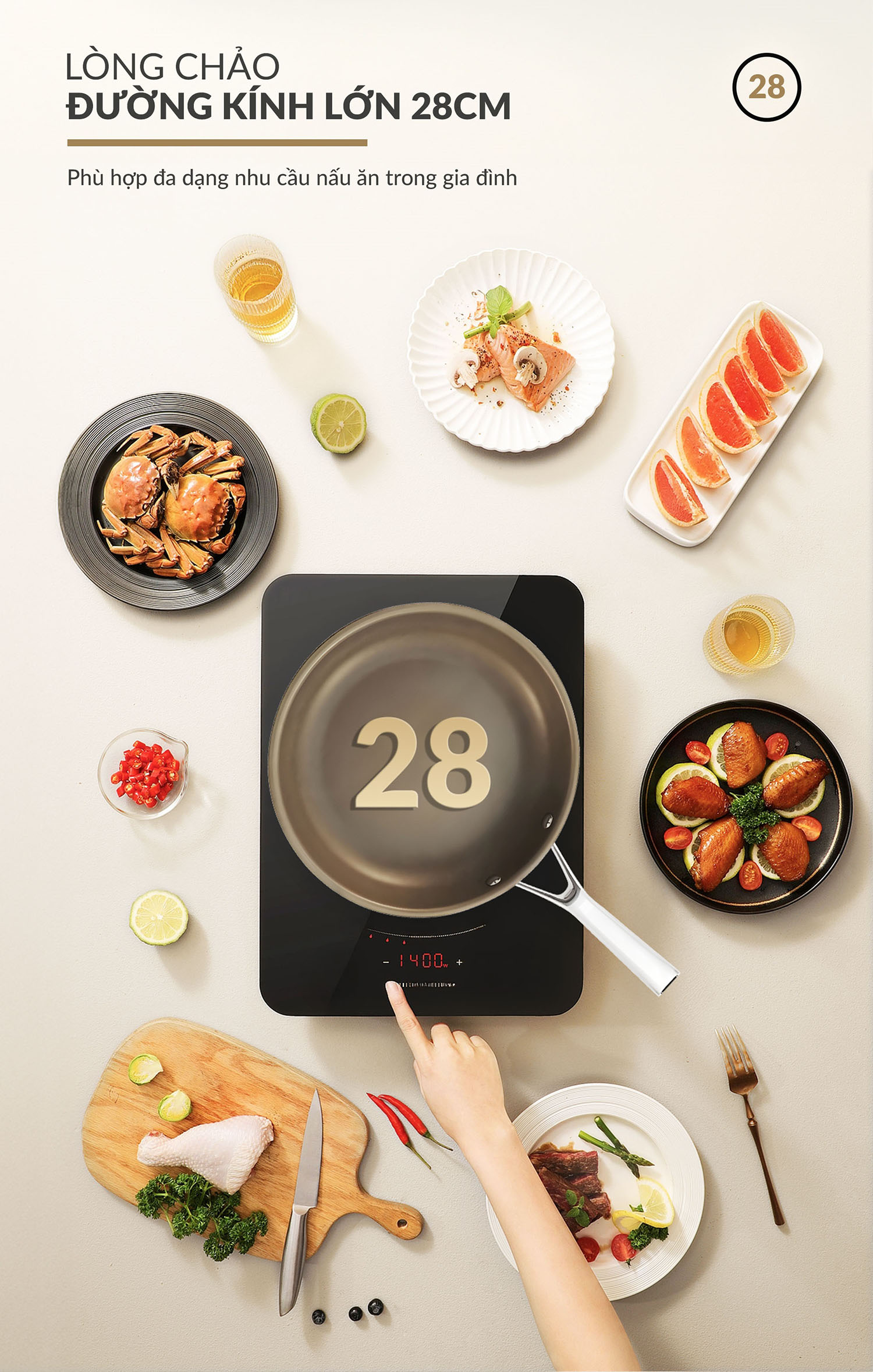 Chảo siêu chống dính Haatz Titanium Aura size 28cm cạn lòng