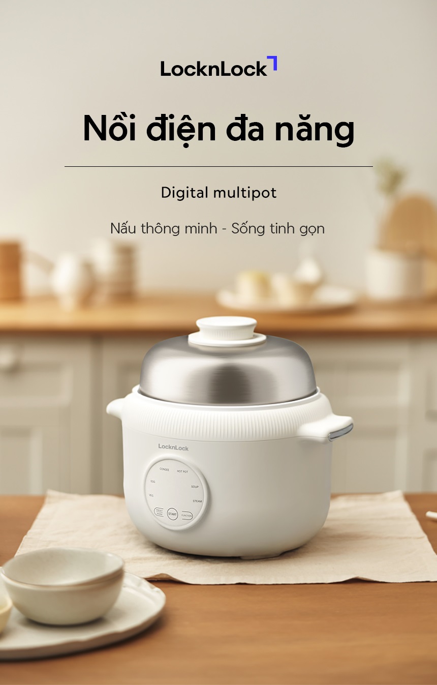 Nồi điện đa năng LocknLock Digital Multipot EJP186IVY kèm xừng hấp inox 304