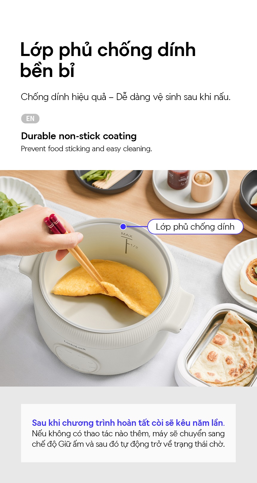 Nồi điện đa năng LocknLock Digital Multipot EJP186IVY kèm xừng hấp inox 304